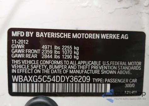 2013 BMW 528I из США, поврежденный, VIN WBAXG5C54DDY36209